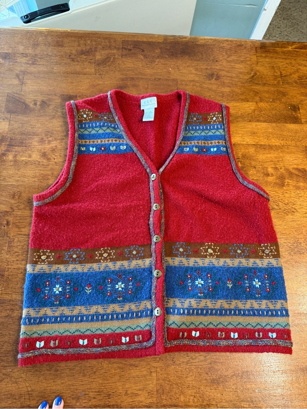 VTG C.L.C. Cricket Lane Knit Vest Red Embroidered Fair Isle Cottagecore Med